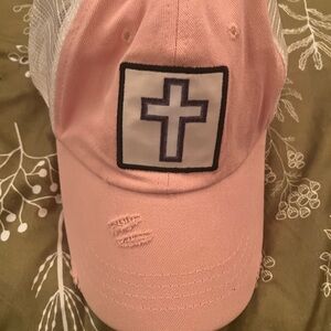 Chic Pink Cross Patch Trucker Hat